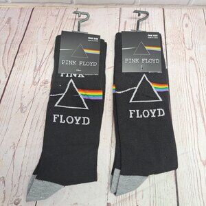 2 Pair Pink Floyd Prizm Dark Side Moon‎ Men's Crew Socks Black One Size (7-12)